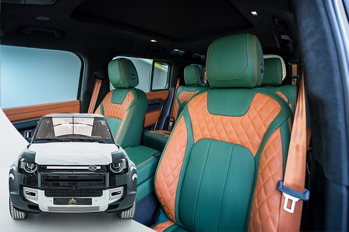 Land-Rover-Defender-interior-upholstery-Green-and-Saffron