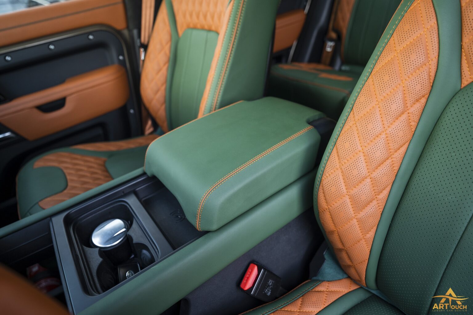 Land-Rover-Defender-interior-upholstery-Green-and-Saffron