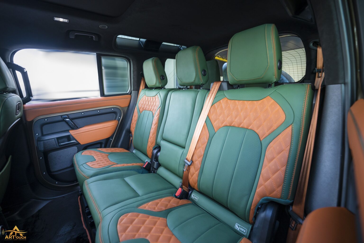 Land-Rover-Defender-interior-upholstery-Green-and-Saffron