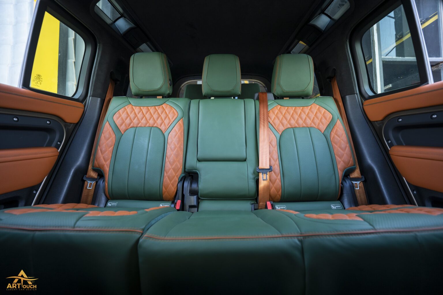 Land-Rover-Defender-interior-upholstery-Green-and-Saffron