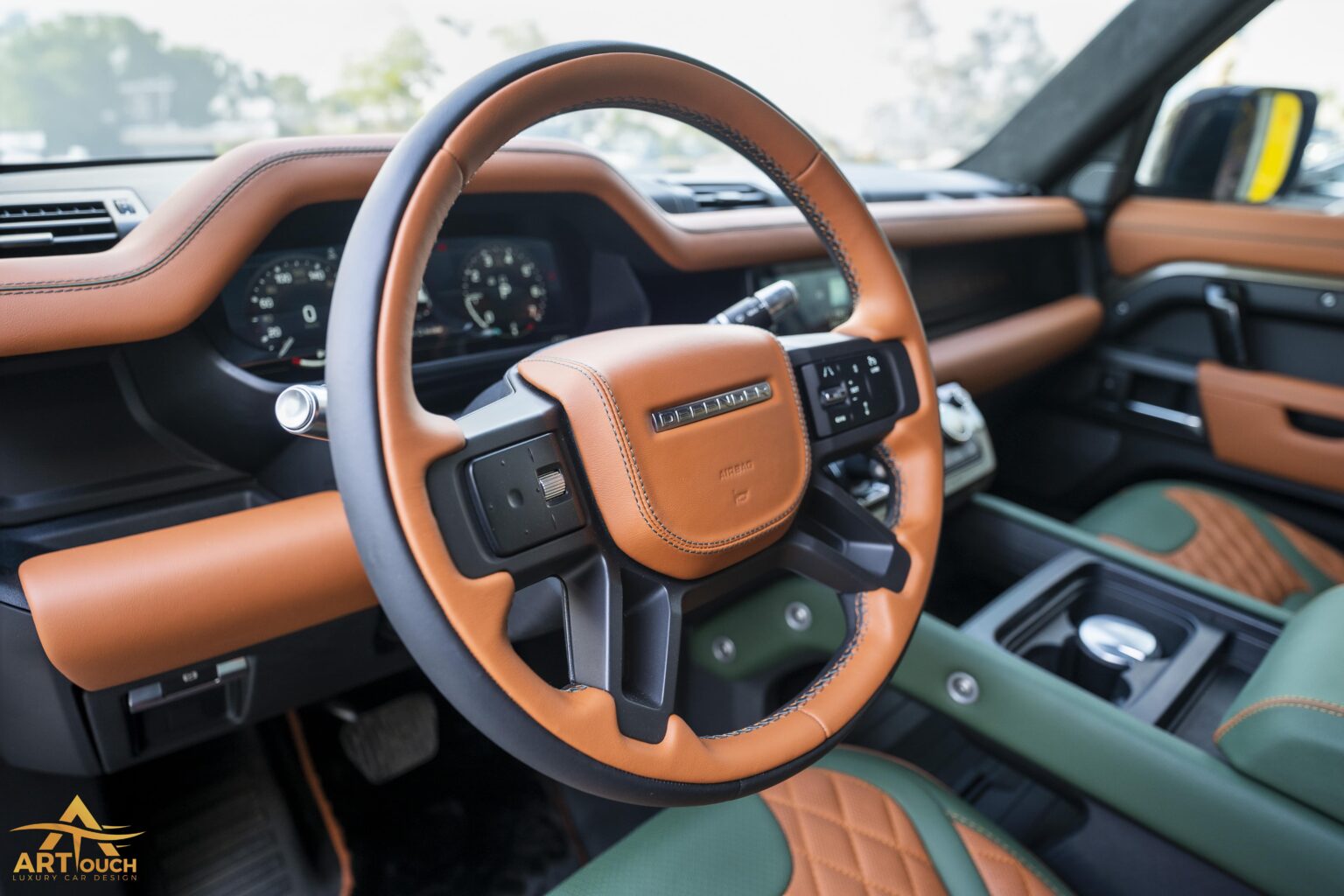 Land-Rover-Defender-interior-upholstery-Green-and-Saffron