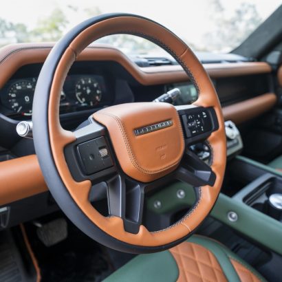 Land-Rover-Defender-interior-upholstery-Green-and-Saffron