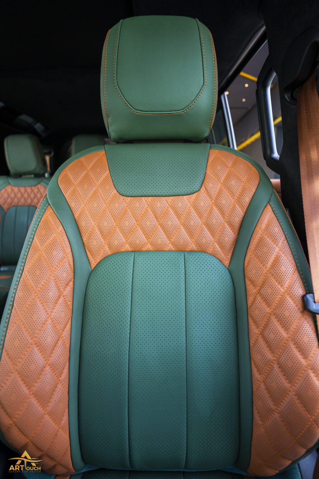 Land-Rover-Defender-interior-upholstery-Green-and-Saffron